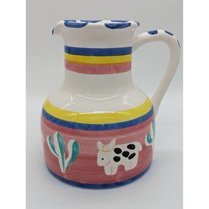 Ceramica Arte Bello Pitcher Jug Ceramic Hand-painted Cow Saguero Cactus